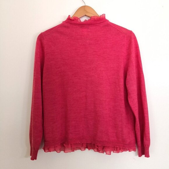 J. Crew 100% Merino Wool Chiffon Ruffle Trim Cardigan Sweater Raspberry Size XL - Picture 5 of 7
